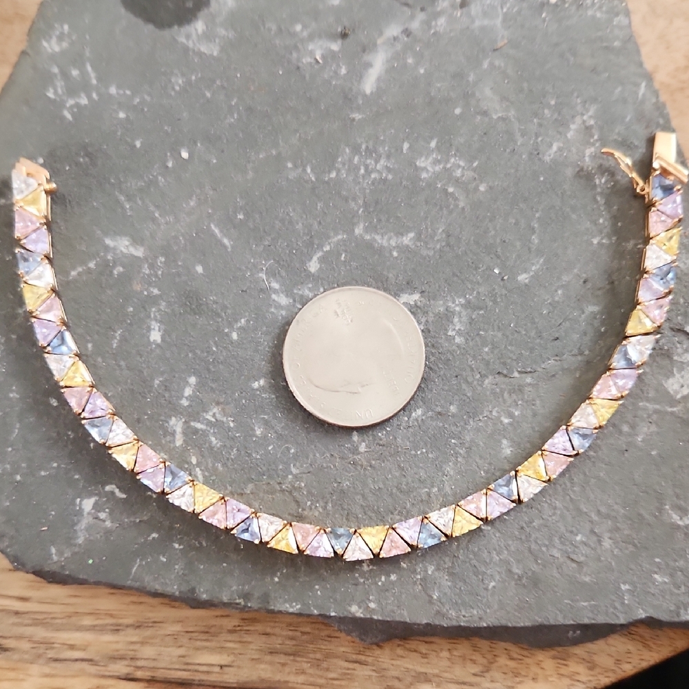 Geniune Stelring Silver With Vermiel Multi Cz Barcelet NWOT